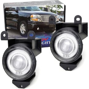 Ijdmtoy Projector Lights W/LED Halo Rings متوافقة مع 2001-2006 GMC Yukon Denali ، 2002-2006 Sierra 1500 Denali