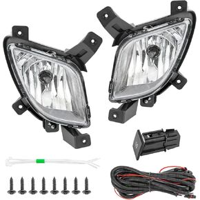 Fog Lights fit for 2010-2013 Hyundai Tucson Replacement Assembly Fog Lamps Kit with Halogen Bulbs Wiring Harness Switch Clear Lens Driver & Passenger Side