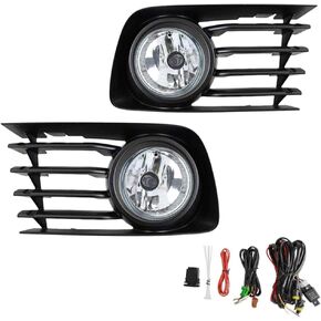 Driving Fog Lights Lamps Replacement for Toyota Prius 2004 2005 2006 2007 2008 2009 with 9006 12V 55W Halogen Bulbs & Aluminum Bezel (Clear Lens)