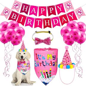 Dog Birthday Party Set,Dog Birthday Hat Bandana Scarf with Cute Dog Bow Tie, Banner, Balloons for Party Decorations, Pet Birthday Party Supplies(blue)