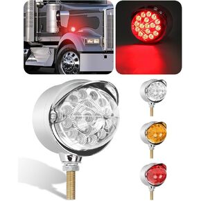 Amber Single Face 17 LED Watermelon Turn Signal Pedestal Lights w/Visor, Semi Truck Chrome Auxiliary Waterproof Reflector LED Lights for Freightliner Peterbilt Kenworth Mack Western Star