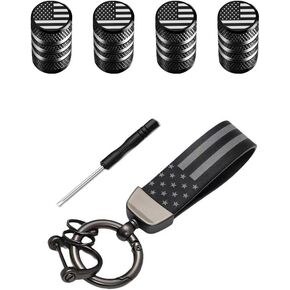 أمريكان USA FLAG CAR CAR TIRE VALVE CAPS & CAR KEY CAR CAR MENTERCAIN مع حلقة من سبيكة الزنك مناسبة للشاحنات والسيارات ، وملحقات السيارات للسيارات الأسود