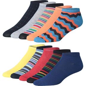 JAMES FIALLO Men's 10 Pairs Classy Extra Lightweight Colorful Patterned Low Cut/No Show Socks