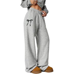 SOLY HUX Women's Sweatpants Bow Graphic Drawstring Elastic Waist Wide Leg Pants with Pockets in Kuwait