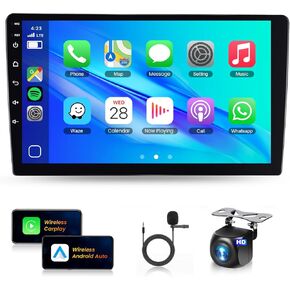 【8 Core 2G+64G】Android 13 Double Din Car Stereo Wireless Apple Carplay Android Auto, 10.1" HD 1280*720P IPS Touchscreen Radio In-Dash Head Unit with GPS Navi WiFi DSP Audio Bluetooth SWC Backup Camera