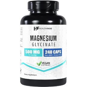 Magnesium Glycinate 500mg | 240 Veg Capsules | High-Absorption Chelated Magnesium | Gluten-Free | Non-GMO | Made in The USA