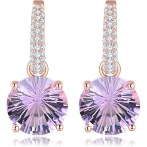 Drop Earrings for Women Dangle Natural Gemstone Pink Amethyst with Millennium Cutting Earring Rose Gold Plated S925 Sterling Silver Elegant Style Fine Jewelry for Her