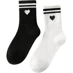 Floerns Women's 2 Pairs Striped Heart Print Quarter Socks Cute Comfy Breathable Sock