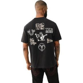 True Religion Men's Short Sleeve Multi Logo Tee - Casual Graphic Crew Neck T-Shirt