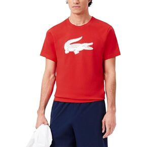تي شيرت شعار Lacoste Men's Ultra Dry XXL SPORT ، غرينادين أحمر/أبيض ، كبير