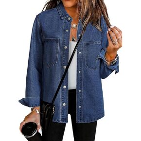 luvamia Denim Jackets for Women Trendy Long Sleeve Jean Jacket Casual Button Down Western Flat Pocket Shacket