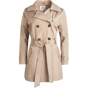 URBAN REPUBLIC Women's Long Trench Coat - Poly-Techno Double Breasted Water-Resistant Overcoat for Women (Sizes: S-XL)