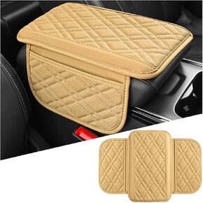 Mandark Car Center Console Cover, 2PCS Leather Vehicle Arm Rest Cushion with 2 Storage Bags, Automotive Armrest Interior Seat Box Pad Accessories, Universal for SUV, Sedan, Truck (Black)