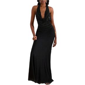 Makemechic Women Out Out Tops Sexy Deep v Cowl Neck Blackless requin Halter Top Top