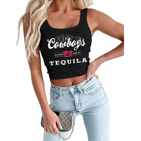 Cowboy and Tequila Tank Top Women Country Music Crop Tops Western Cowgirl Concert Graphic Cami Shirt Top