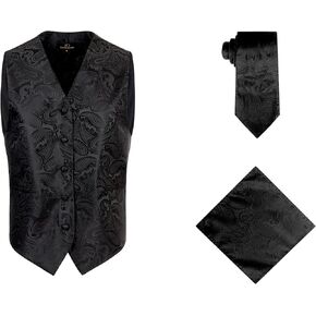 Oliver George Mens 3pc Formal Waistcoat Suit Dress Vest Floral Paisley and Necktie Pocket Square Wedding Set