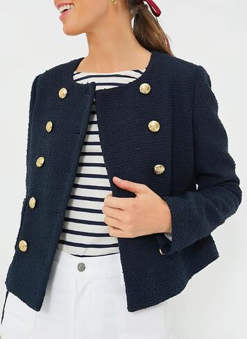 Women's Fall Casual Button Down Tweed Jacket Slim Fit Collarless Dressy Office Work Blazer Suit in Saudi Arabia