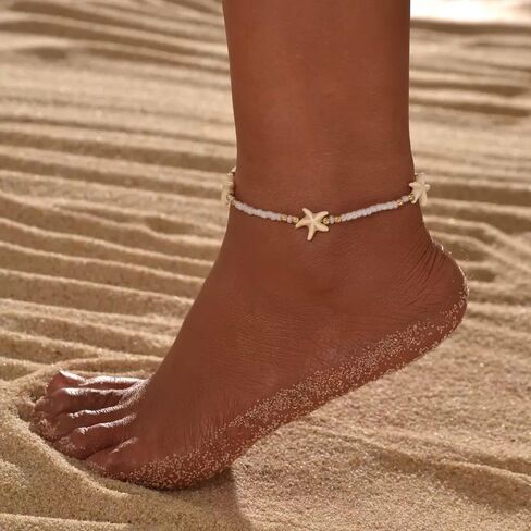 Boho Bead Anklets Barefoot Sandals Adjustable Link Anklet Multilayerd Ankle Bracelate Elastic Stretch Summer Beach Foot Chain Vacation Gift For Women Friendship in Saudi Arabia