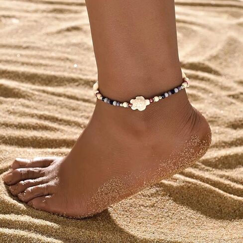 Boho Bead Anklets Barefoot Sandals Adjustable Link Anklet Multilayerd Ankle Bracelate Elastic Stretch Summer Beach Foot Chain Vacation Gift For Women Friendship in Saudi Arabia