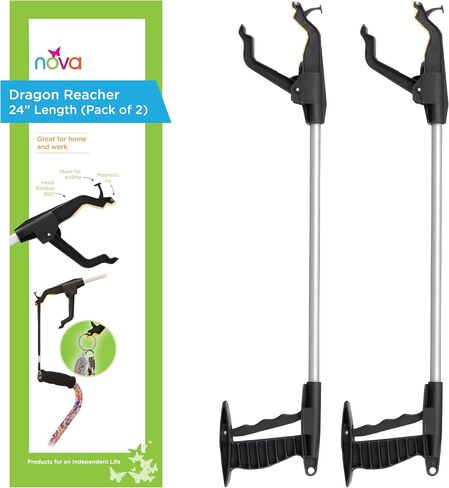 NOVA 24" Long Reacher, Lightweight Grabber with Wide Gripper, Hook & Magnetic Tip, Rotating Easy Grip Handle in Kuwait