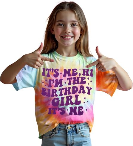 Its Me Hi Im The Birthday Girl T-Shirt Kids Girls Birthday Short Sleeve Shirt Tie Dye Tee Top Party Outfit 6-9Y in Saudi Arabia