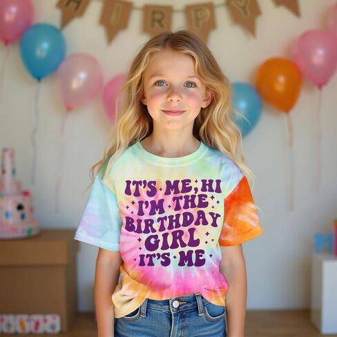 Its Me Hi Im The Birthday Girl T-Shirt Kids Girls Birthday Short Sleeve Shirt Tie Dye Tee Top Party Outfit 6-9Y in Saudi Arabia