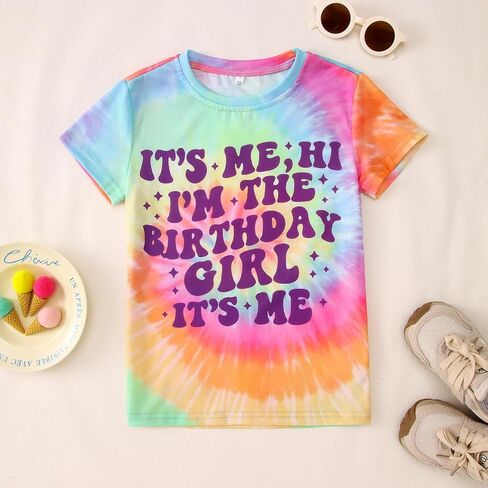 Its Me Hi Im The Birthday Girl T-Shirt Kids Girls Birthday Short Sleeve Shirt Tie Dye Tee Top Party Outfit 6-9Y in Saudi Arabia