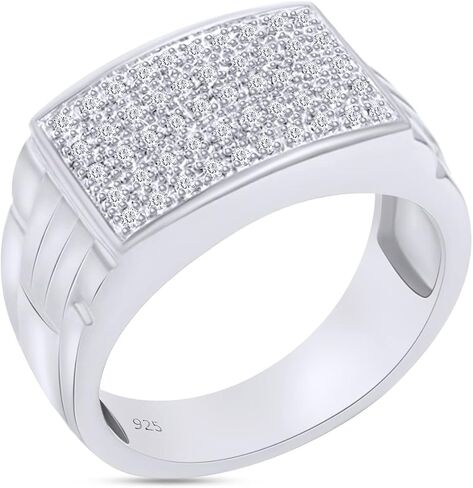 SAVEARTH DIAMONDS 1/4 Carat Round Cut Lab Created Moissanite Diamond Pave Set Cluster Wedding Band Ring In 14K Gold Over Sterling Silver Jewelry For Men (VVS1 Clarity, 0.25 Cttw) in Kuwait