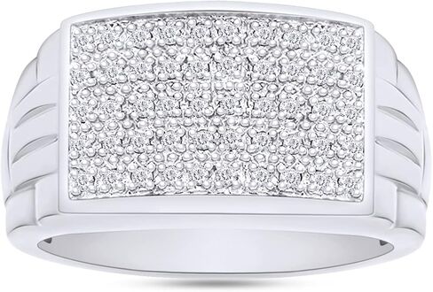SAVEARTH DIAMONDS 1/4 Carat Round Cut Lab Created Moissanite Diamond Pave Set Cluster Wedding Band Ring In 14K Gold Over Sterling Silver Jewelry For Men (VVS1 Clarity, 0.25 Cttw) in Kuwait