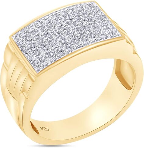SAVEARTH DIAMONDS 1/4 Carat Round Cut Lab Created Moissanite Diamond Pave Set Cluster Wedding Band Ring In 14K Gold Over Sterling Silver Jewelry For Men (VVS1 Clarity, 0.25 Cttw) in Kuwait