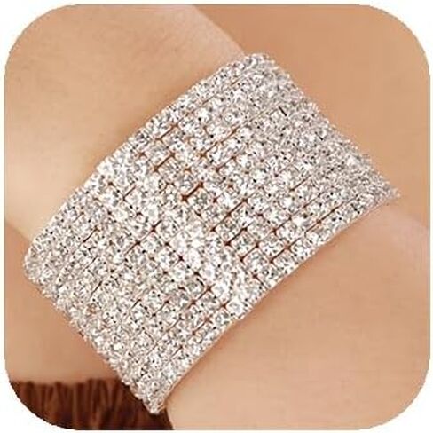 YERTTER Wedding Colorful Multi Row Full Crystal Rhinestone Open Cuff Bangle Bridals Crystal Stunning Bracelet Layeref Tennis Chain Bracelet Gift for Women Brides in Saudi Arabia