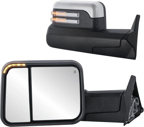 Towing Mirrors Power Heated Pair Manual Folding Mirror Compatible for 1998 1999 2000 2001 Dodge Ram 1500 2500 3500 | 2002 Ram 2500 3500 w/Red Led Turn Signal/Chrome in Saudi Arabia