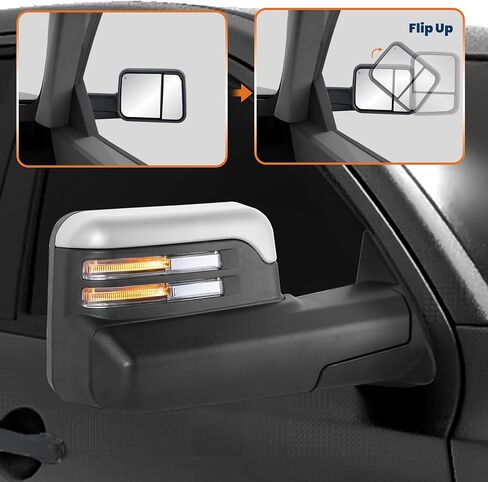 Towing Mirrors Power Heated Pair Manual Folding Mirror Compatible for 1998 1999 2000 2001 Dodge Ram 1500 2500 3500 | 2002 Ram 2500 3500 w/Red Led Turn Signal/Chrome in Saudi Arabia