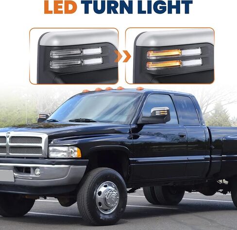 Towing Mirrors Power Heated Pair Manual Folding Mirror Compatible for 1998 1999 2000 2001 Dodge Ram 1500 2500 3500 | 2002 Ram 2500 3500 w/Red Led Turn Signal/Chrome in Saudi Arabia