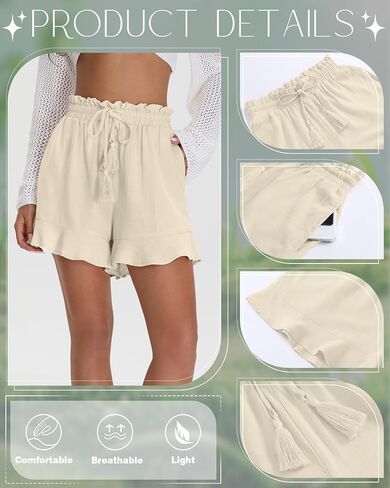 شورتات الكتان غير الرسمية للسيدات في Huukeay Cotton Cotton High Weist Cermstring Trim Summer Lightweight Flowy Withing مع جيوب in Saudi Arabia