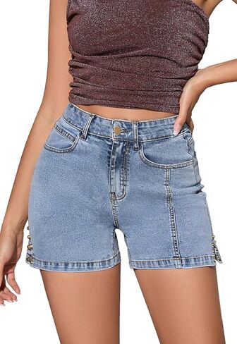 Casual Jean Shorts for Women Trendy Rivet High Waisted Stretchy Denim Shorts 2025 Summer Jeans Short in Saudi Arabia