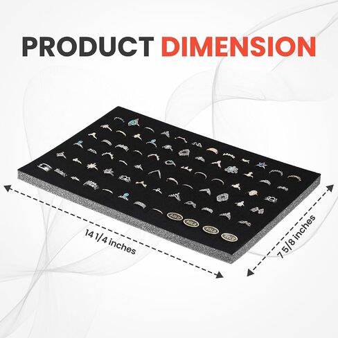 Novel Box Black Ring Display 72-Slots Foam 14.25x7.62x0.62 Inches - Ring Storage Foam to Hold Small & Large Rings/Cufflink - Fits in Glass Top Box for Better Display in Saudi Arabia