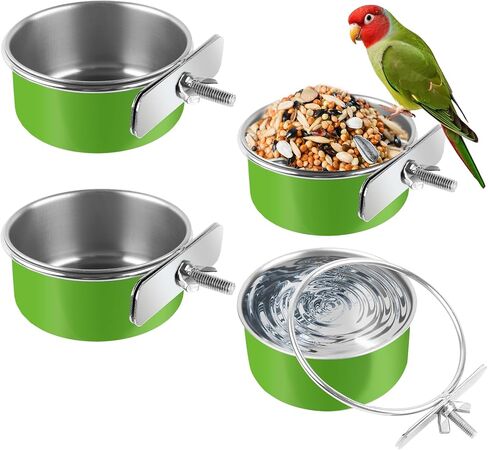 Bird Feeding Dish Cups, 2 Pcs Stainless Steel Bird Food Bowls, Hanging Parrot Water Bowl with Clamp Holder, Bird Cage Coop Feeder for Parakeet Lovebirds Conure Budgies Small Animal in Saudi Arabia
