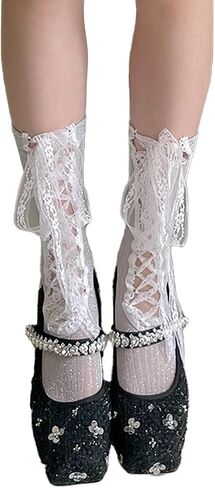 Triplewood Y2K Knee High Socks with Bowknot Sheer Mesh Stockings Bow Calf Socks in Saudi Arabia