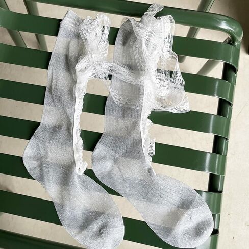 Triplewood Y2K Knee High Socks with Bowknot Sheer Mesh Stockings Bow Calf Socks in Saudi Arabia