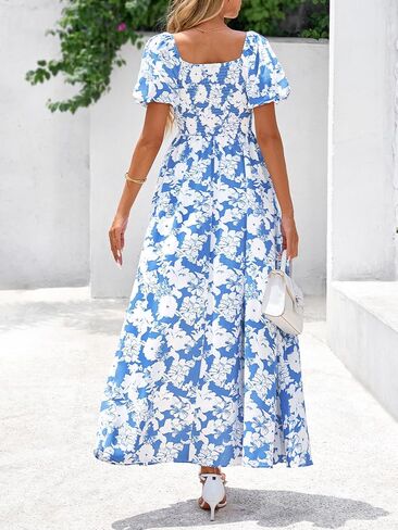 BTFBM Womens Summer 2025 Disual Maxi Dresses Short Sleeve Sheded Tiered Floral Boho Long Beach Dress مع جيوب in Kuwait