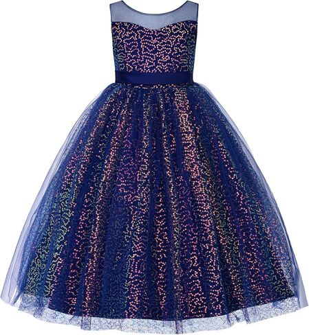 Uhnice Flower Girls Sequin Dress V-Back Tulle Ball Gown for Wedding Party in Saudi Arabia