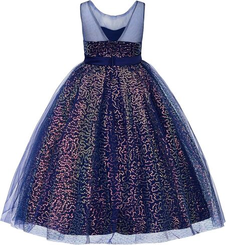 Uhnice Flower Girls Sequin Dress V-Back Tulle Ball Gown for Wedding Party in Saudi Arabia
