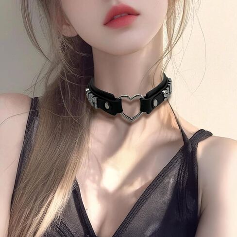 paloli Handmade PU Leather Heart O-Ring Letter Choker Necklace For Women with Adjustable Size – Stylish Hollow Heart Design, Personalized Letter Choker in Saudi Arabia