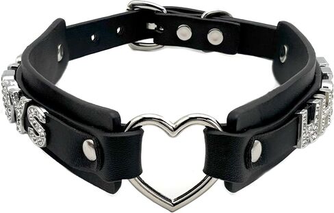 paloli Handmade PU Leather Heart O-Ring Letter Choker Necklace For Women with Adjustable Size – Stylish Hollow Heart Design, Personalized Letter Choker in Saudi Arabia