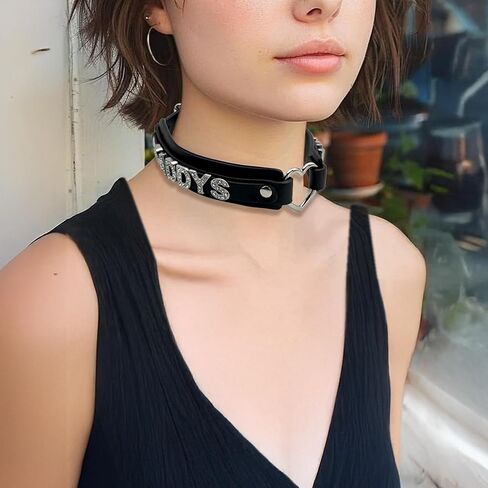 paloli Handmade PU Leather Heart O-Ring Letter Choker Necklace For Women with Adjustable Size – Stylish Hollow Heart Design, Personalized Letter Choker in Saudi Arabia