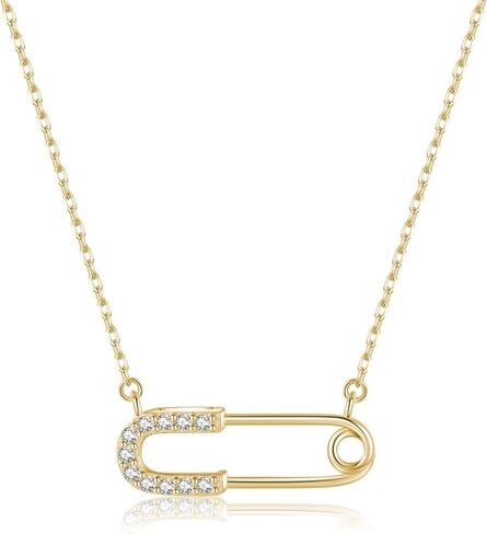 Reffeer Solid 925 Sterling Silver Safety Pin قلادة للقلادة للنساء المراهقات الورق مقطع قلادة قلادة CZ قلادة دبوس in Saudi Arabia