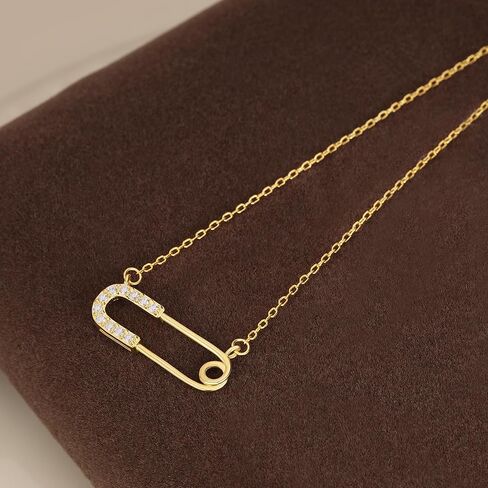 Reffeer Solid 925 Sterling Silver Safety Pin قلادة للقلادة للنساء المراهقات الورق مقطع قلادة قلادة CZ قلادة دبوس in Saudi Arabia