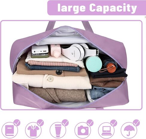 INVODA Travel Duffel Bag For Women and Men Waterproof Expandable Weekender Overnight Bag Carry on Tote Bag Dry Wet Separation Swim Sports Travel Gym Bag (Light Pink) in Kuwait