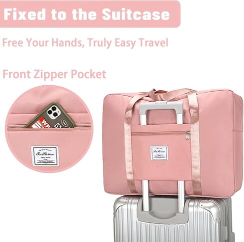 INVODA Travel Duffel Bag For Women and Men Waterproof Expandable Weekender Overnight Bag Carry on Tote Bag Dry Wet Separation Swim Sports Travel Gym Bag (Light Pink) in Kuwait